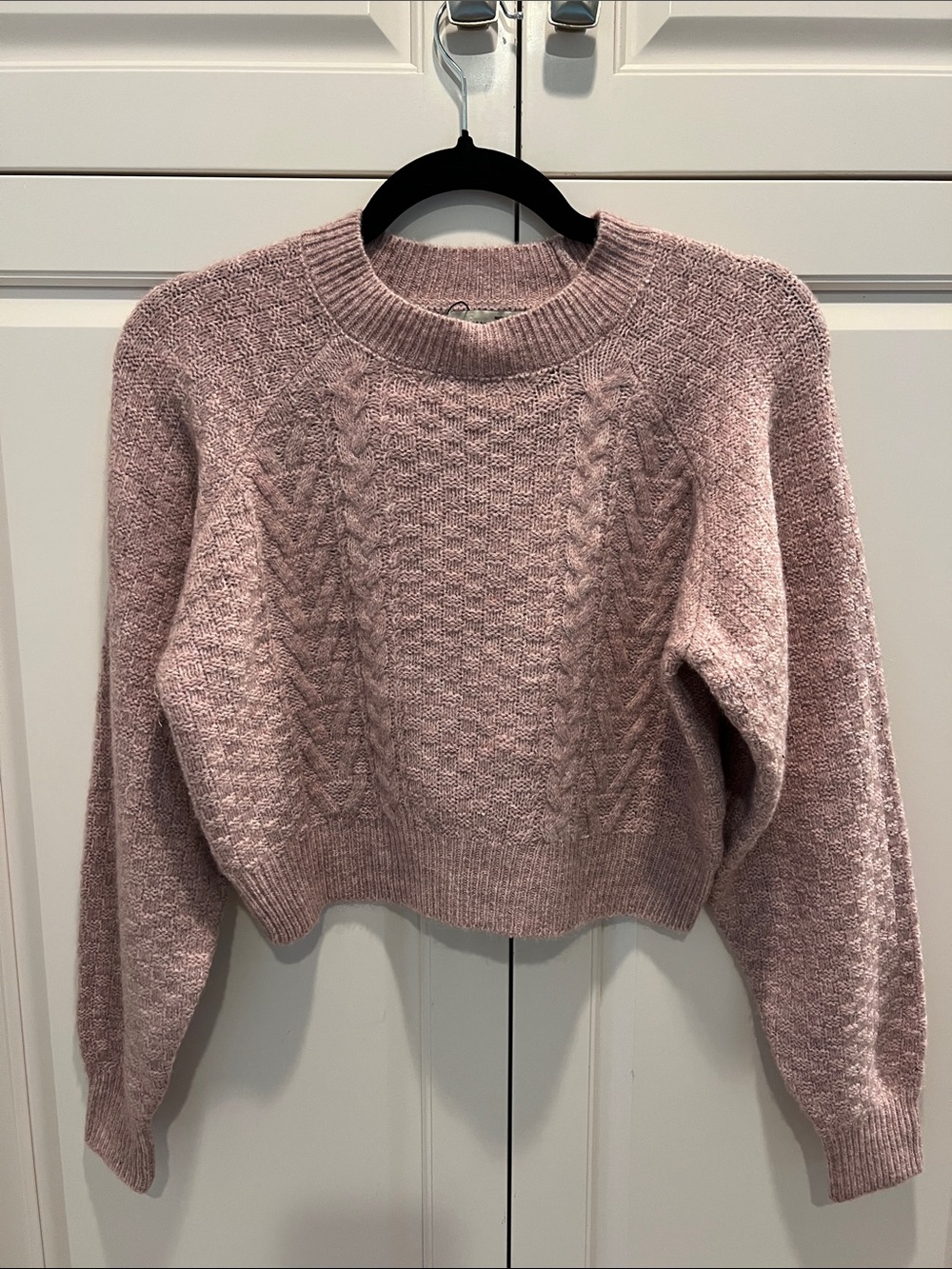 Pull&Bear Dusty Pink Cable Knit Crewneck Sweater